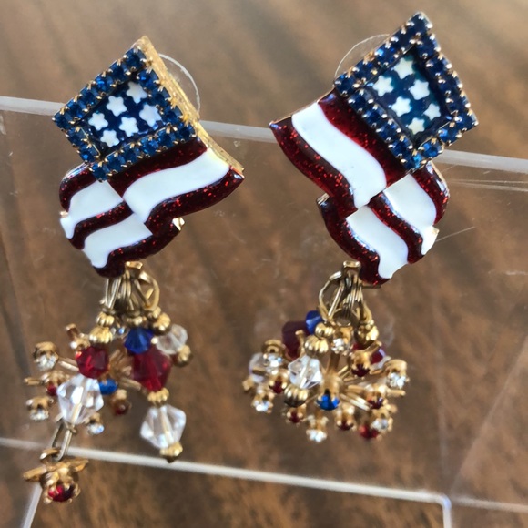 Vintage Lunch at the Ritz patriotic pierced fireworks earrings - Picture 9 of 15